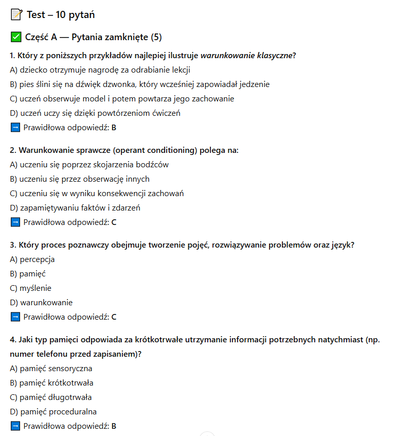 Przetestuj mnie Test z psychologii edukacji przygotowany przez AI